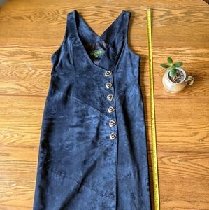 90's Danier Suede deep v sleevless sheath dress indigo navy blu